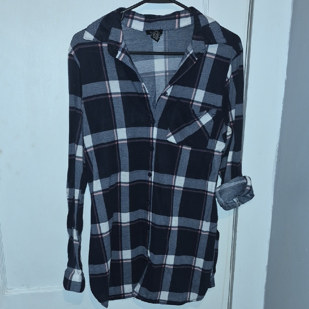 Rue21 Black and Gray Plaid Button Down Shirt